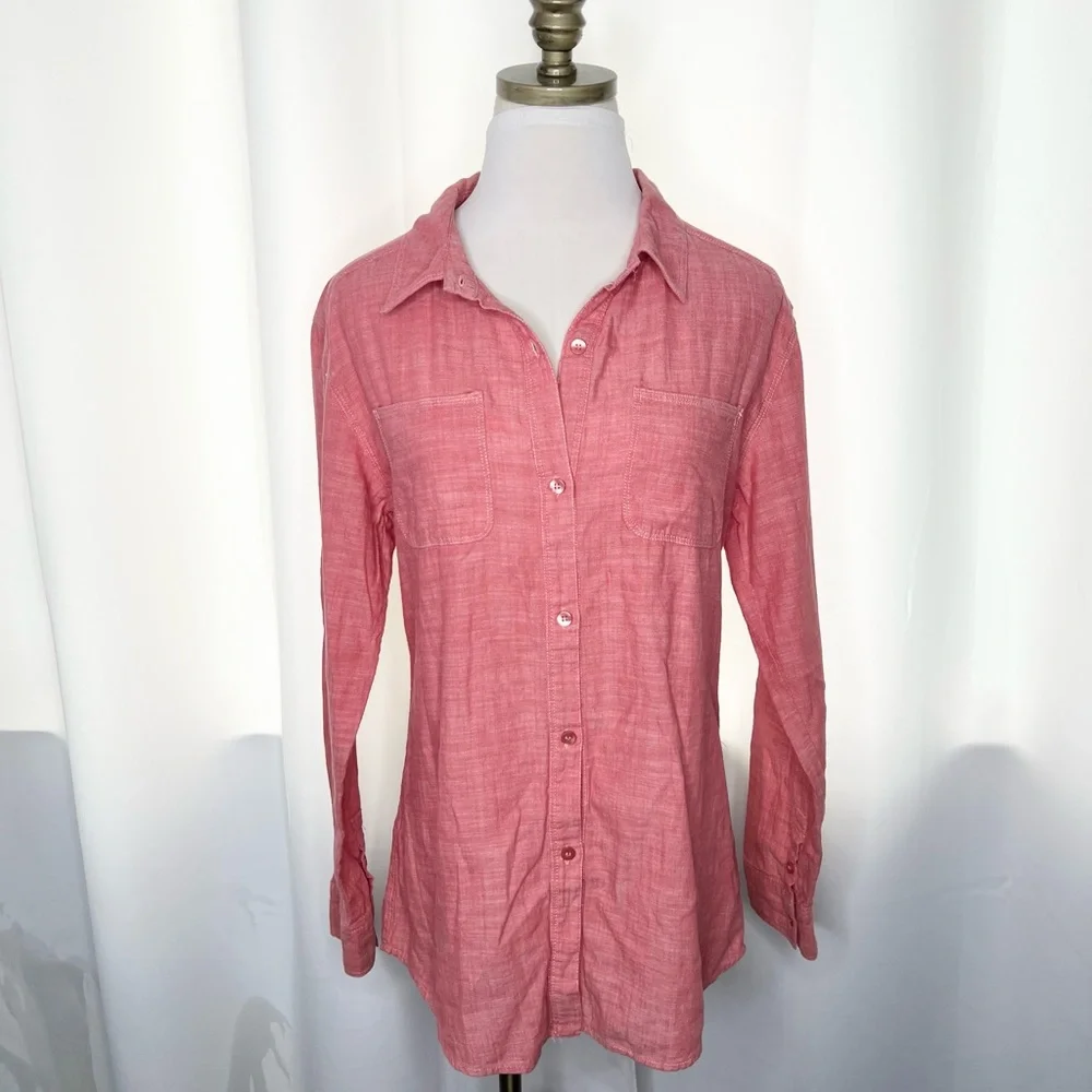 FREE PEOPLE Road Trip Chambray Crochet Button Down Shirt